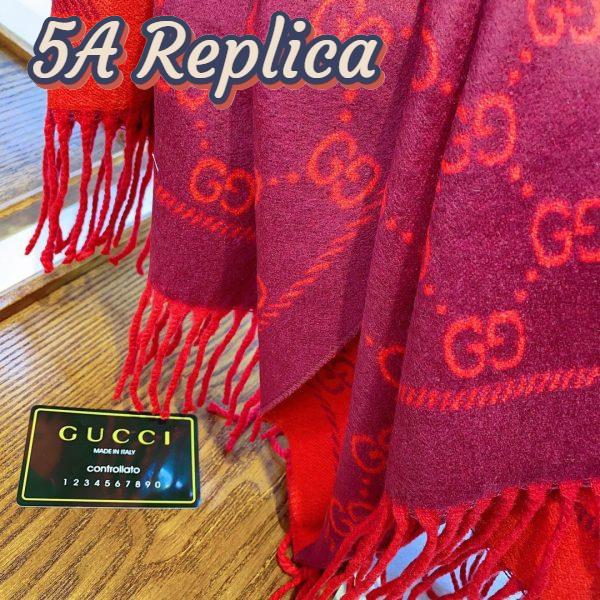 Replica Gucci Women GG Jacquard Pattern Knitted Scarf Magenta Bordeaux GG Wool 7