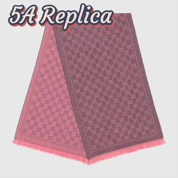 Replica Gucci Women GG Wool Scarf Graphite Pink GG Fringe Edges 2