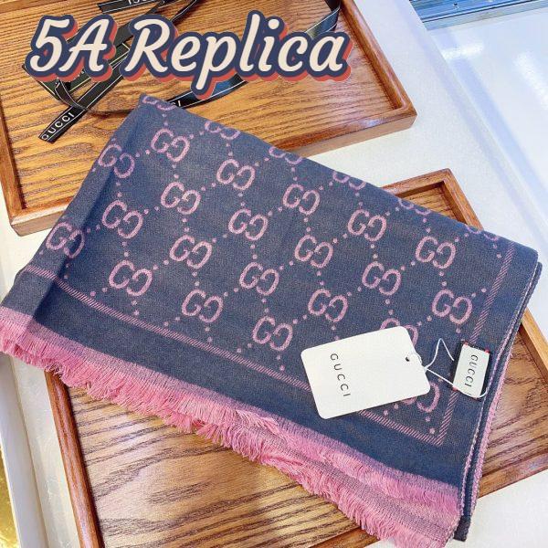 Replica Gucci Women GG Wool Scarf Graphite Pink GG Fringe Edges 4