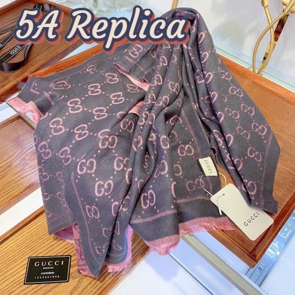 Replica Gucci Women GG Wool Scarf Graphite Pink GG Fringe Edges 6