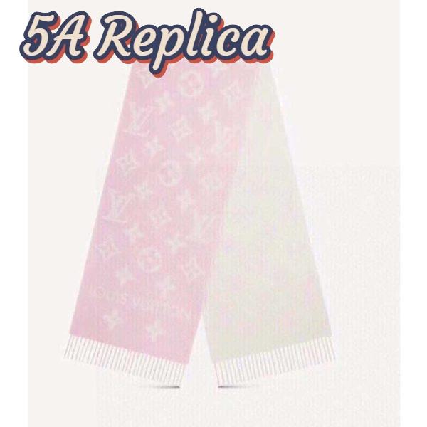 Replica Louis Vuitton LV Women Essential Scarf Pink Wool Jacquard Weave Monogram Pattern