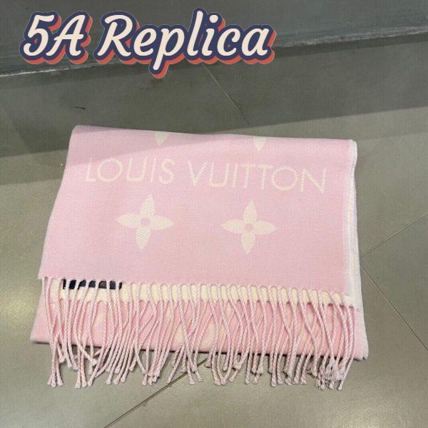 Replica Louis Vuitton LV Women Essential Scarf Pink Wool Jacquard Weave Monogram Pattern 3
