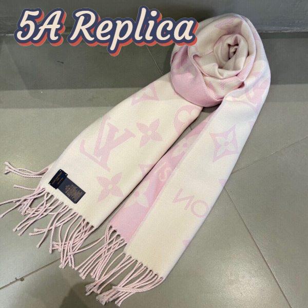 Replica Louis Vuitton LV Women Essential Scarf Pink Wool Jacquard Weave Monogram Pattern 5