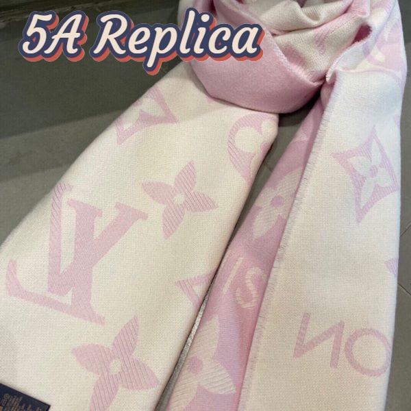 Replica Louis Vuitton LV Women Essential Scarf Pink Wool Jacquard Weave Monogram Pattern 7