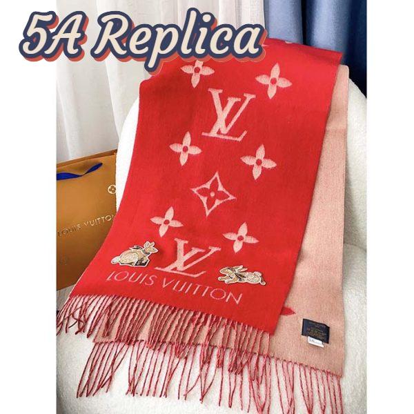 Replica Louis Vuitton LV Women Precious Rabbit Essential Scarf Red Wool Jacquard Monogram 3