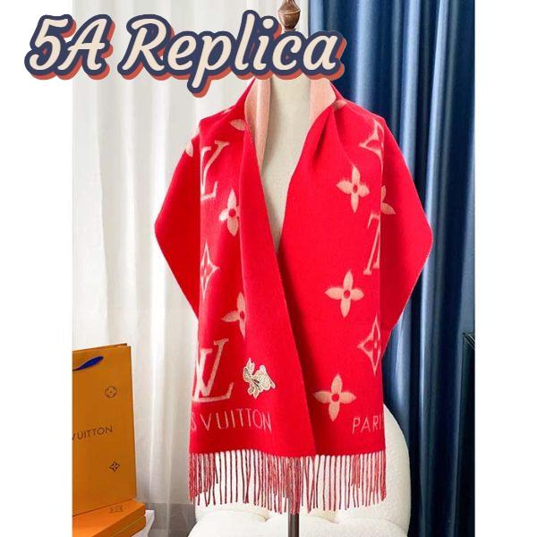 Replica Louis Vuitton LV Women Precious Rabbit Essential Scarf Red Wool Jacquard Monogram 5