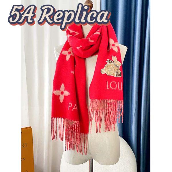 Replica Louis Vuitton LV Women Precious Rabbit Essential Scarf Red Wool Jacquard Monogram 6