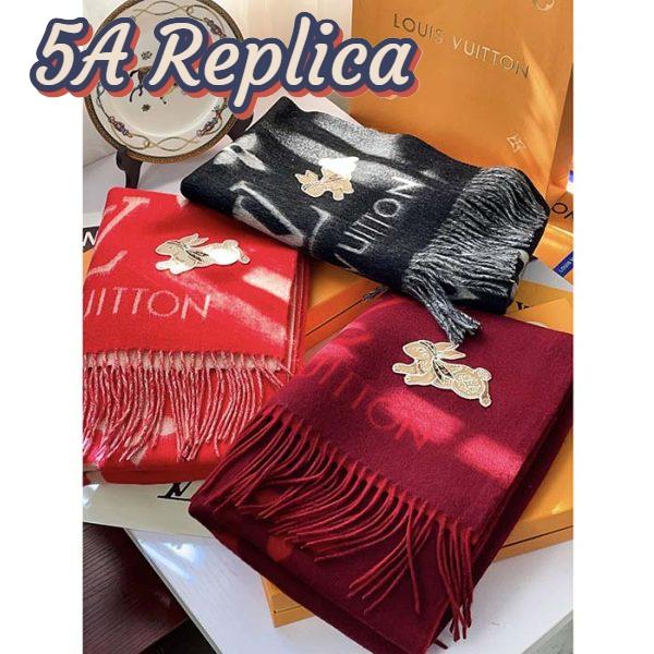Replica Louis Vuitton LV Women Precious Rabbit Essential Scarf Red Wool Jacquard Monogram 11
