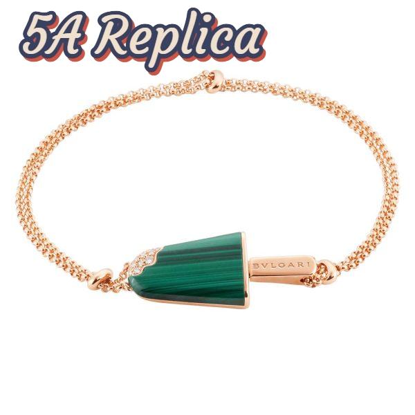 Replica Bvlgari Women BVLGARI BVLGARI Gelati 18 KT Rose Gold Soft Bracelet-Green 2