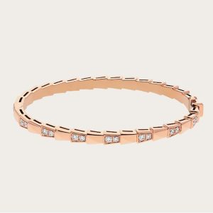 Replica Bvlgari Women Serpenti Viper 18 KT Rose Gold Bracelet Set with Demi Pave Diamonds 2