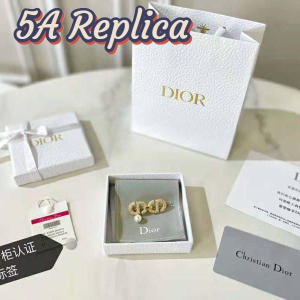 Replica Dior Women CD Navy Barrette Gold-Finish Metal and White Crystals 3