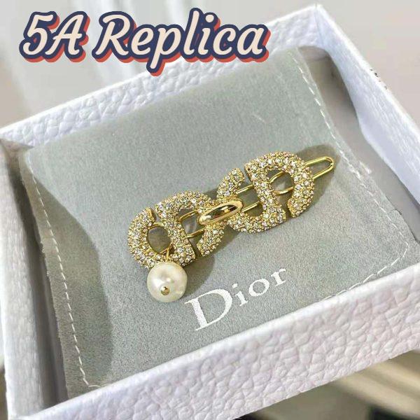 Replica Dior Women CD Navy Barrette Gold-Finish Metal and White Crystals 4