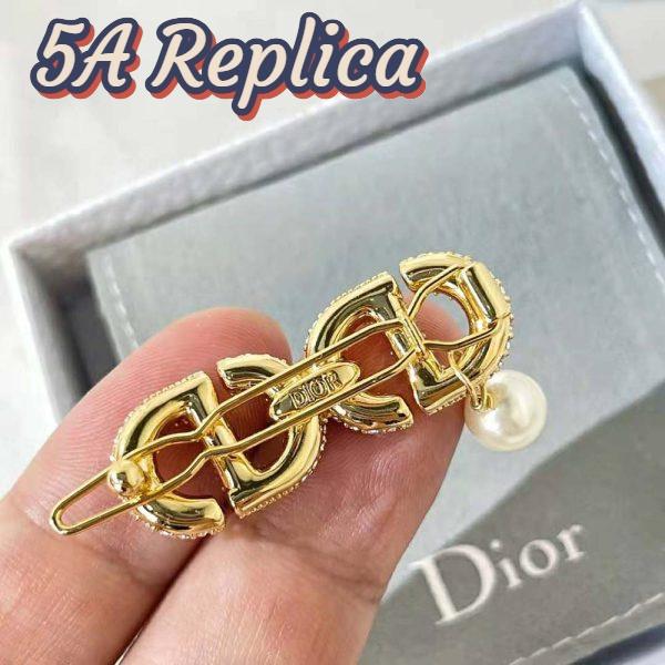 Replica Dior Women CD Navy Barrette Gold-Finish Metal and White Crystals 6