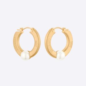 Replica Dior Women CD Navy Earrings Gold-Finish Metal and White Resin Pearls