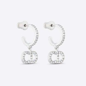 Replica Dior Women Clair D Lune Earrings Silver-Finish Metal and Silver-Tone Crystals