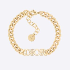 Replica Dior Women Dio(r)evolution Bracelet Gold-Finish Metal and White Crystals