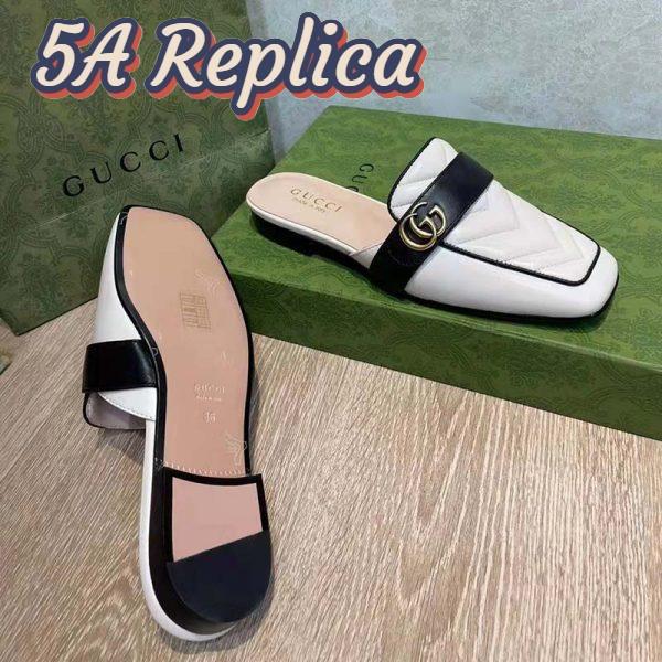 Replica Gucci Women GG Slipper Double G White Leather Matelassé Chevron Insert 7