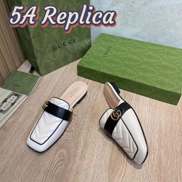 Replica Gucci Women GG Slipper Double G White Leather Matelassé Chevron Insert 8