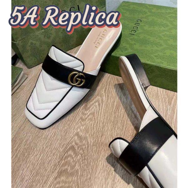 Replica Gucci Women GG Slipper Double G White Leather Matelassé Chevron Insert 10
