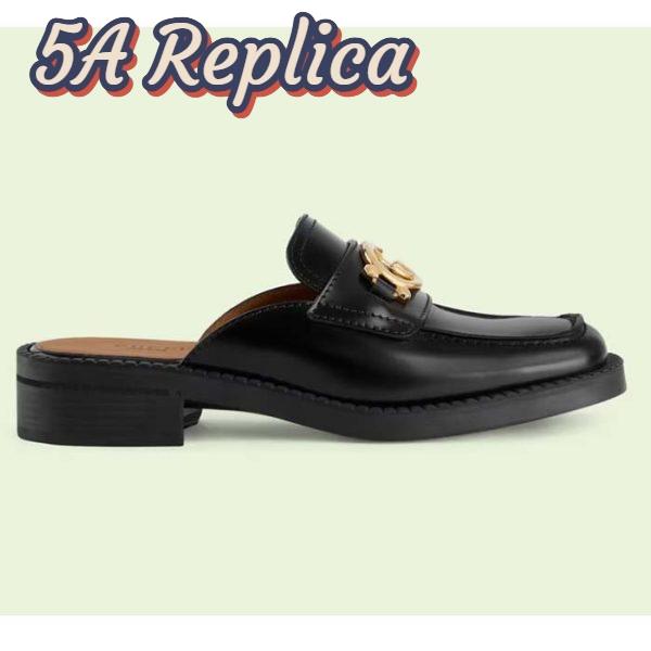 Replica Gucci Women GG Slipper Interlocking G Black Leather Low 2.5 Cm Heel