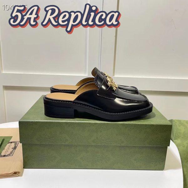 Replica Gucci Women GG Slipper Interlocking G Black Leather Low 2.5 Cm Heel 3