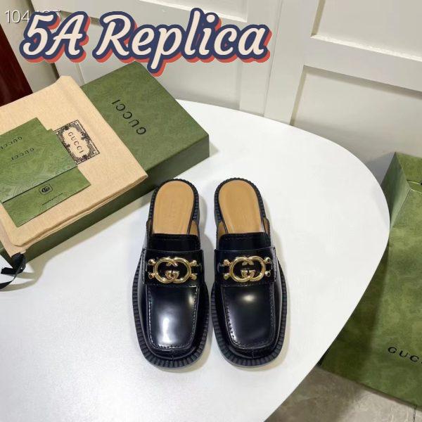 Replica Gucci Women GG Slipper Interlocking G Black Leather Low 2.5 Cm Heel 4
