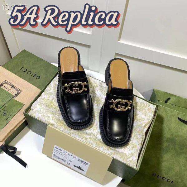Replica Gucci Women GG Slipper Interlocking G Black Leather Low 2.5 Cm Heel 5