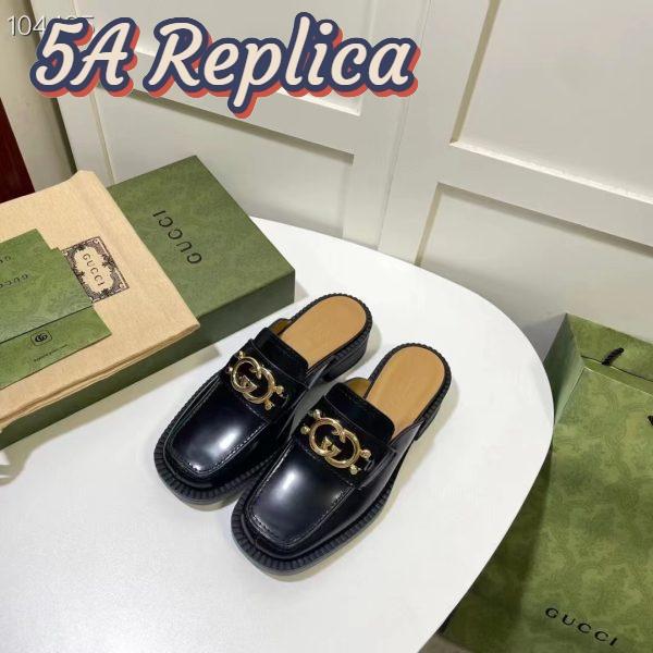 Replica Gucci Women GG Slipper Interlocking G Black Leather Low 2.5 Cm Heel 6