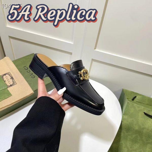 Replica Gucci Women GG Slipper Interlocking G Black Leather Low 2.5 Cm Heel 8