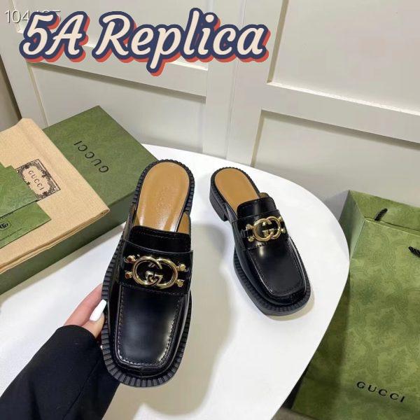 Replica Gucci Women GG Slipper Interlocking G Black Leather Low 2.5 Cm Heel 9