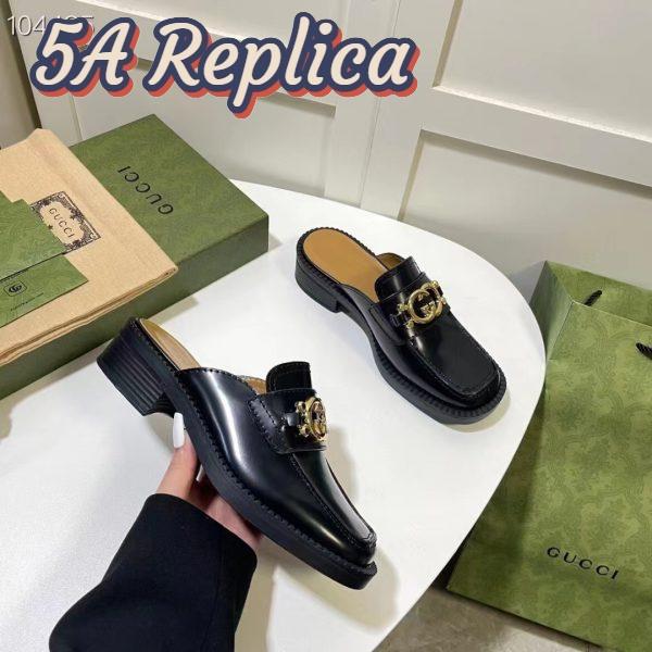 Replica Gucci Women GG Slipper Interlocking G Black Leather Low 2.5 Cm Heel 10