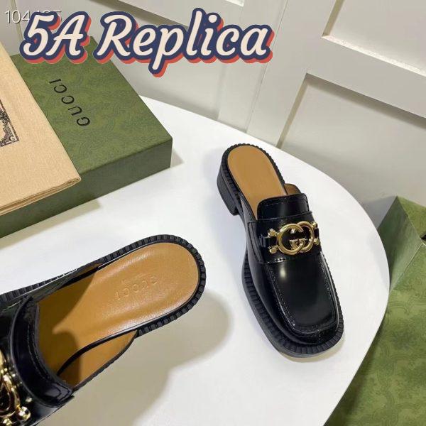 Replica Gucci Women GG Slipper Interlocking G Black Leather Low 2.5 Cm Heel 11