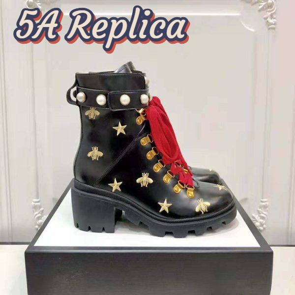 Replica Gucci Women Gucci Leather Embroidered Ankle Boot in Black Leather 8.9 cm-Red 4