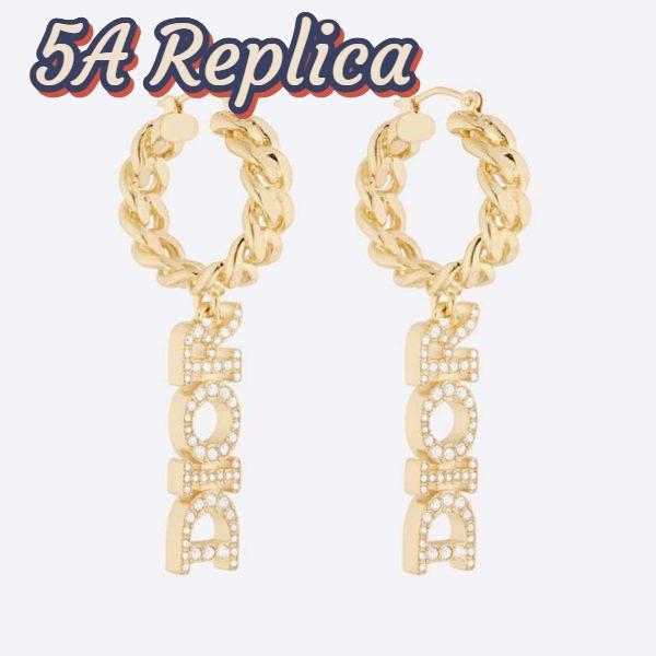 Replica Dior Women Dio(r)evolution Earrings Gold-Finish Metal and White Crystals 2