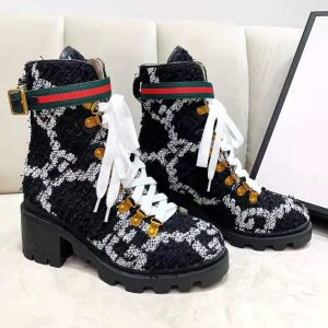 Replica Gucci Women Gucci Zumi GG Tweed Ankle Boot in Black and White GG Tweed 10 cm Heel 2