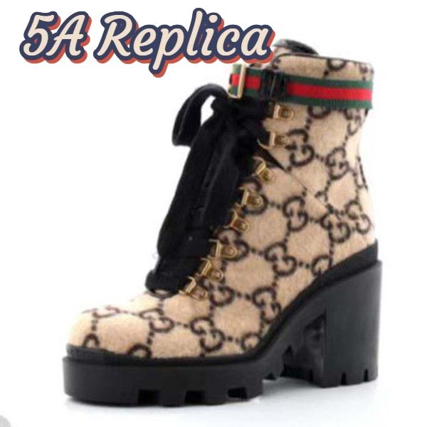 Replica Gucci Women Gucci Zumi GG Wool Ankle Boot Beige Ebony GG Wool