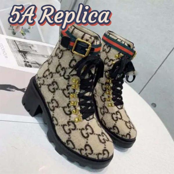 Replica Gucci Women Gucci Zumi GG Wool Ankle Boot Beige Ebony GG Wool 4