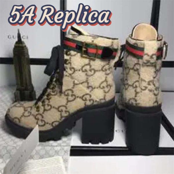 Replica Gucci Women Gucci Zumi GG Wool Ankle Boot Beige Ebony GG Wool 9