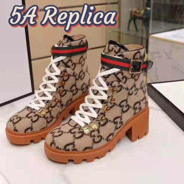 Replica Gucci Women Gucci Zumi GG Wool Ankle Boot in Beige and Ebony GG Wool 4