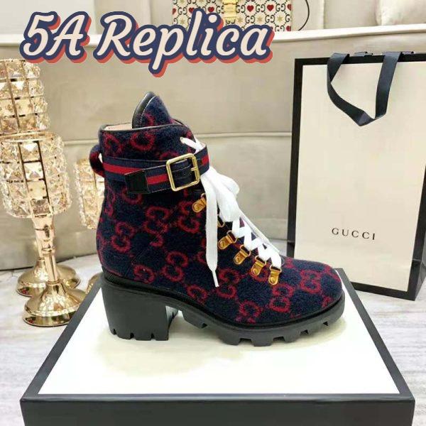 Replica Gucci Women Gucci Zumi GG Wool Ankle Boot in Blue and Red GG Wool 2