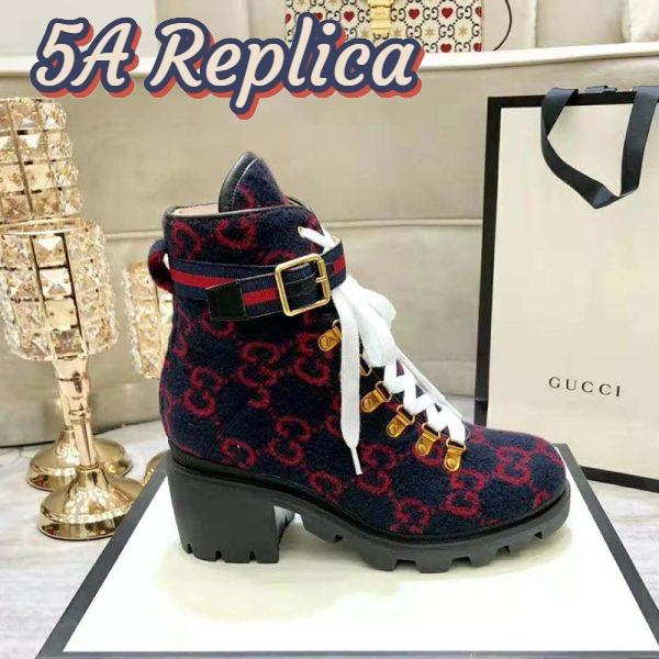 Replica Gucci Women Gucci Zumi GG Wool Ankle Boot in Blue and Red GG Wool 4