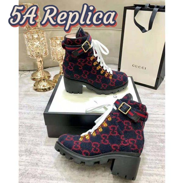 Replica Gucci Women Gucci Zumi GG Wool Ankle Boot in Blue and Red GG Wool 7