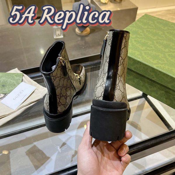 Replica Gucci Women Interlocking G Horsebit Boot Beige Ebony GG Supreme Canvas Mid-Heel 5