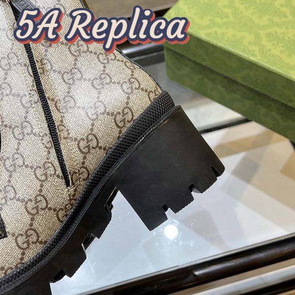 Replica Gucci Women Interlocking G Horsebit Boot Beige Ebony GG Supreme Canvas Mid-Heel 8