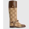 Replica Gucci Women Interlocking G Horsebit Boot Beige Ebony GG Supreme Canvas Mid-Heel 10