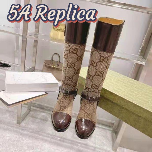 Replica Gucci Women Knee-High Boot Harness Beige Ebony Maxi GG Canvas Interlocking G 3