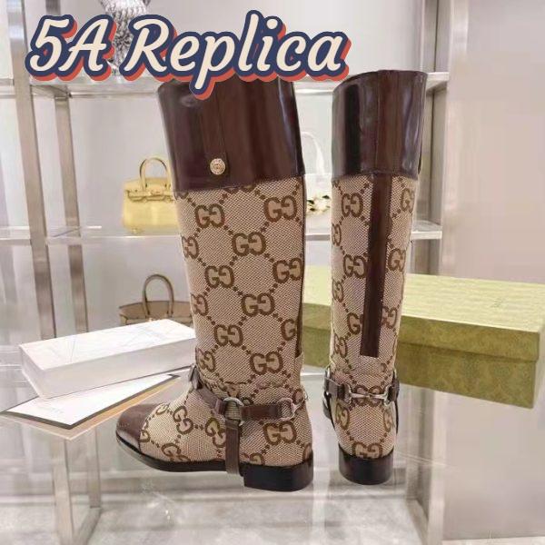 Replica Gucci Women Knee-High Boot Harness Beige Ebony Maxi GG Canvas Interlocking G 5