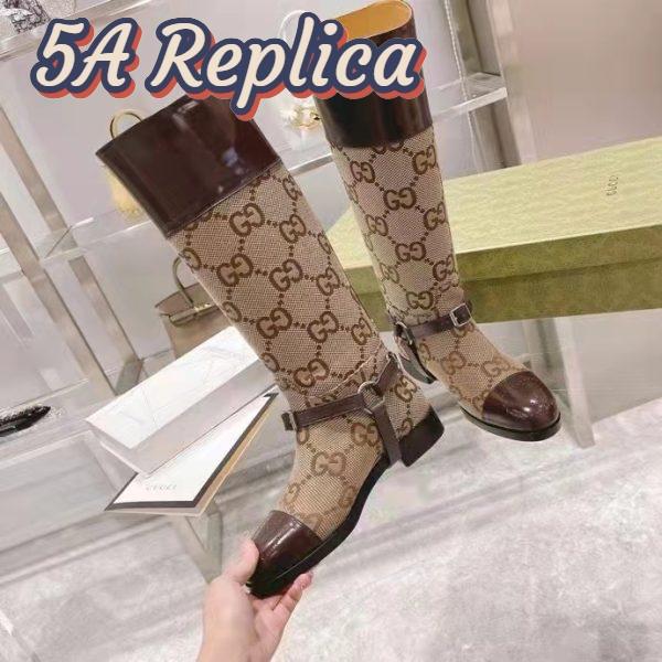 Replica Gucci Women Knee-High Boot Harness Beige Ebony Maxi GG Canvas Interlocking G 7