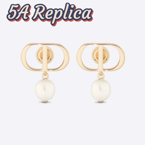 Replica Dior Women Petit CD Earrings Gold-Finish Metal and White Resin Pearls