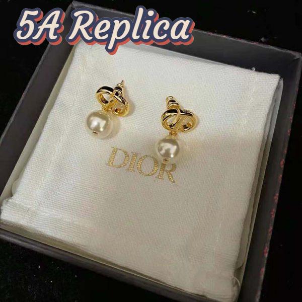 Replica Dior Women Petit CD Earrings Gold-Finish Metal and White Resin Pearls 4